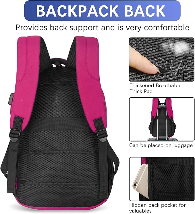 LARIPOP Carry On Backpack for Airplane, 15.6 Inch Laptop Backpack with USB Charging Port, Water Resistant Business Travel Backpack, Lightweight College School Bookbag Anti Theft for Men Women, Rose