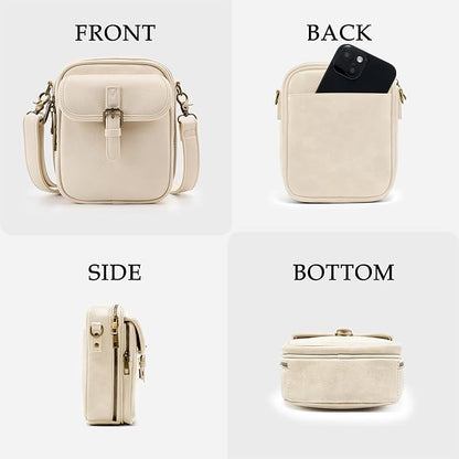 Small Messenger Bag Vegan Leather Crossbody Bag for Women Men, Vintage Cross Body Shoulder Purse with Card Slots