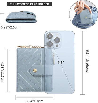 GAEKEAO Slim Wallet for Women, RFID Blocking Credit Card Holder Bifold Wallet with Zipper Coin Pocket, ID Window