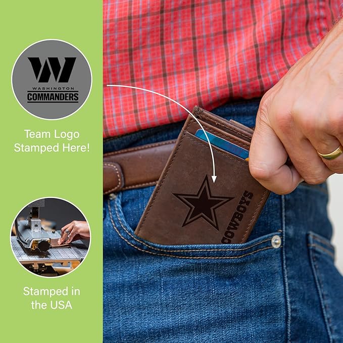 Team Sports America NFL Washington Commanders Front Pocket Slim Wallet for Men | Minimalist Leather RFID Blocking Bifold Card Holder with Money Clip | Officially Licensed Stamped Logo