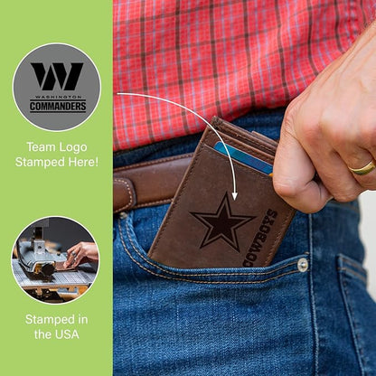 Team Sports America NFL Washington Commanders Front Pocket Slim Wallet for Men | Minimalist Leather RFID Blocking Bifold Card Holder with Money Clip | Officially Licensed Stamped Logo