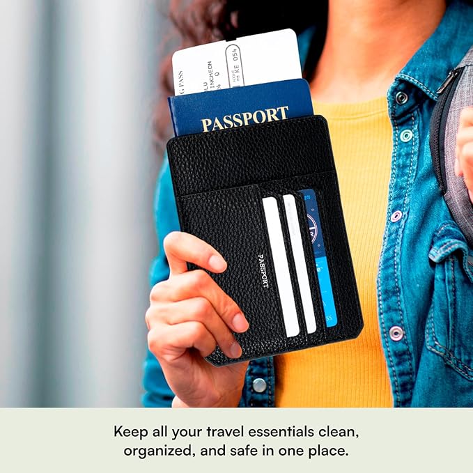 TARGAA Passport Holder, Slim Travel Wallet RFID Blocking Card Case Cover Passport Cover Protector passport sleeve Essentials with Credit Card Slots for Women/Men (Black)