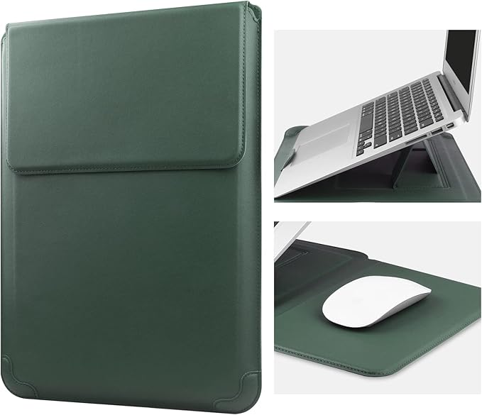 HoYiXi 15 16 Inch Laptop Sleeve Case Leather Bag for MacBook Pro 16 2021 & 2019/Huawei MateBook D15/HP 15.6" PC/MacBook Pro 15/XiaoXin Air 15.6'', Green