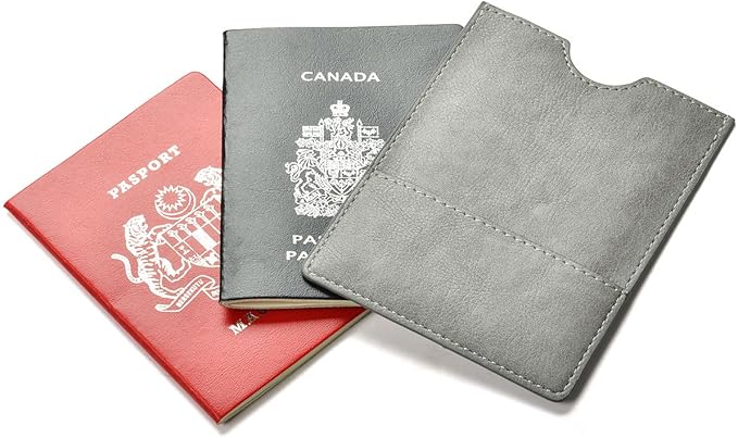 XEYOU Passport Holder Cover - Ultra Slim Premium Vegan Leather Travel Wallet Case Cover (Grey)