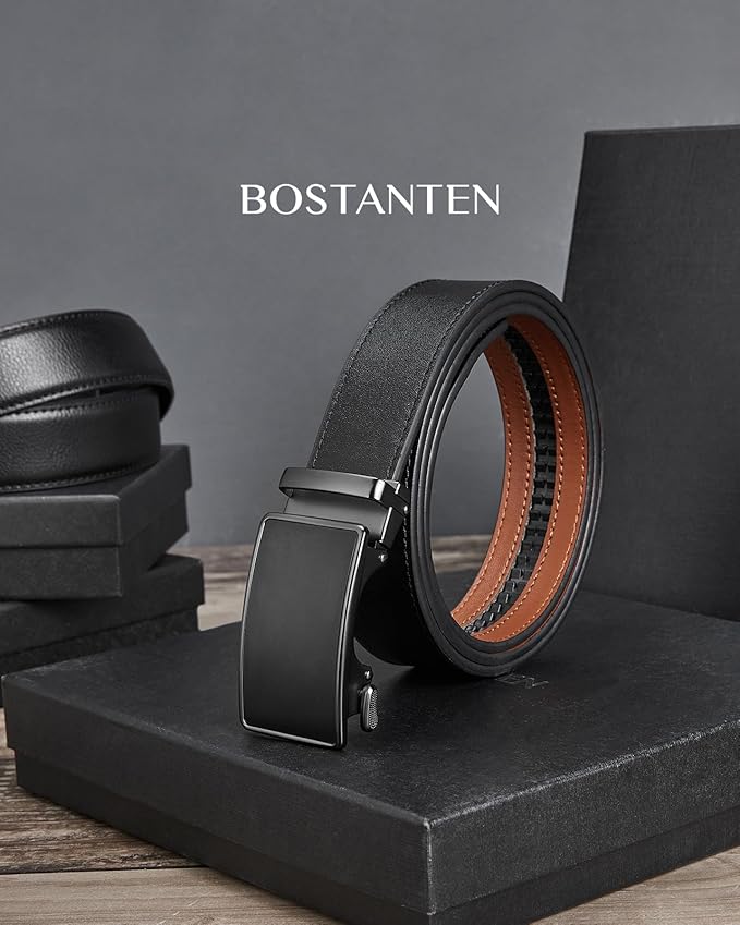 BOSTANTEN Mens Belt Leather Ratchet Belt For Men Dress and Casual with Adjustable Buckle, Trim to Fit