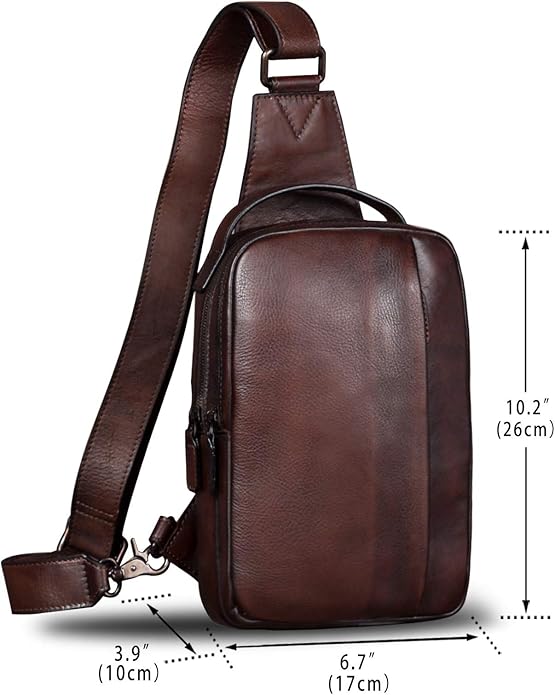 Genuine Leather Sling Bag for Men and Women Vintage Real Leather Sling Backpack Shoulder Crossbody Bags Chest Purse