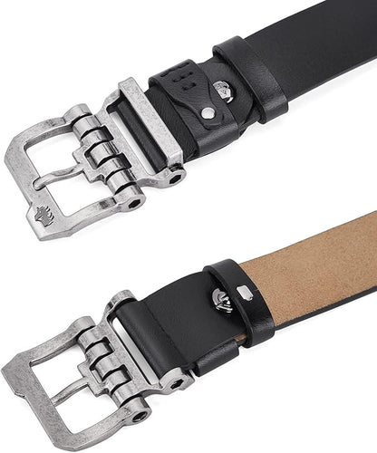 BISON DENIM Men's Belts Leather Dress Genuine Leather Classic Heavy Duty Buckle Belt Casual for Jeans