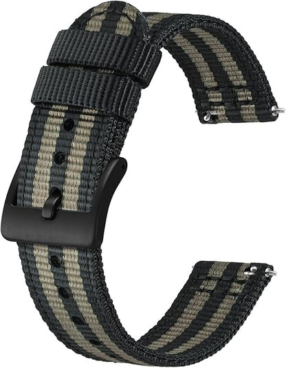 BISONSTRAP Men’s Nylon Watch Bands, Two-Piece Military Watch Straps, Quick Release, Brushed Buckle, Band Width 18mm 19mm 20mm 22mm