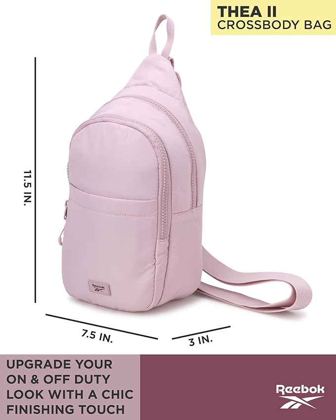 Reebok Unisex Crossbody Sling Bags – Compact Convertible Strap Cross Body Bag Travel Sling Bag - Gym & Travel Essential, Thea II Ashen Lilac