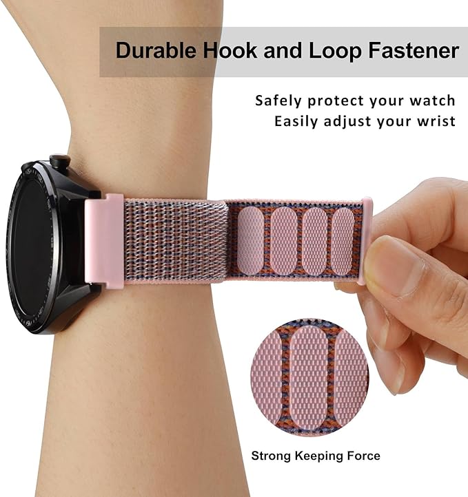 WOCCI 20mm Adjustable Nylon Watch Band, Quick Release Sport Loop Strap (Sand Pink)