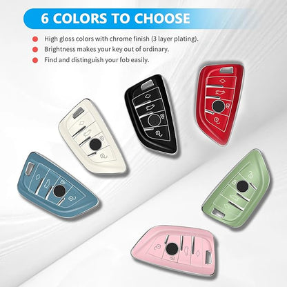 QBUC for BMW Key Fob Cover with Leather Keychain,for BMW 2 5 6 7 Series X1 X2 X3 X5 X6 X7 Premium Soft TPU Key Fob Holder