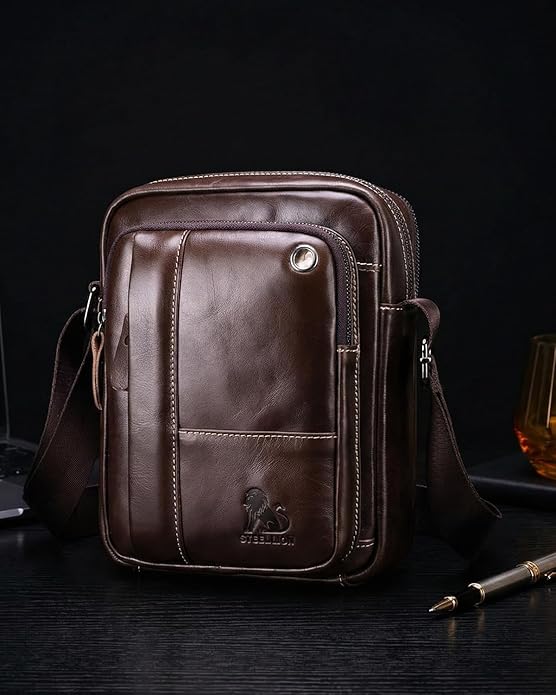 Premium Leather Men's Crossbody -Organized Storage & Durable,Stylish for Daily Carry