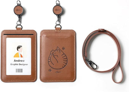 EKAX ID Badge Holder with Adjustable Lanyard & Retractable Badge Reel Clip, Double-Sided Card Holder for Office, Bus Pass, Student, Nurse, Police, Teacher-Hug Kitten