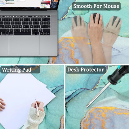 Large Desk Mat, Dual Side PU Leather Waterproof Mousepad Desk Pad, Desk Protector Writing Pads Desk Accessories for Office and Home (B-Green Marble, 24''X14'')