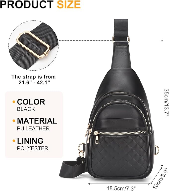 Crossbody Bags for Women Men,Leather Sling Bag Cross Body Backpack for Women, Casual Chest Bag Daypack for Travel Hiking,Black