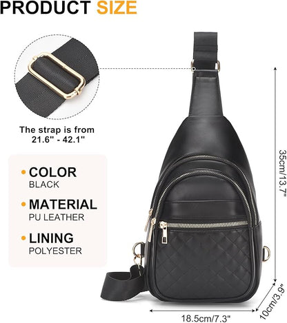 Crossbody Bags for Women Men,Leather Sling Bag Cross Body Backpack for Women, Casual Chest Bag Daypack for Travel Hiking,Black