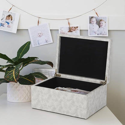 HofferRuffer Faux Leather Decorative Box, Large Wooden Structure Keepsake Box Accessory Organizer Jewelry Organizer with Hinged Lid, Storage Container for Home or Office (Grey)