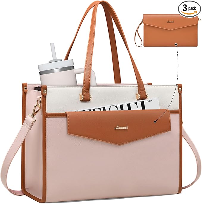 LOVEVOOK Laptop Bag for Women, 15.6'' Laptop Tote Purse 2-in-1 Professional Work Bag Business Briefcase with Clutch Purse, Waterproof Leather Computer Handbag for Teacher Office Travel