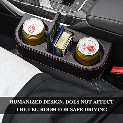 DXNQ Car Cup Holder Gap Filler Organizer, Multifunctional Auto Front Console Gap Filler with Cup Holder, Leather Extra Cup Holder Storage Box for Car Truck SUV, Car Accessories (Beige)