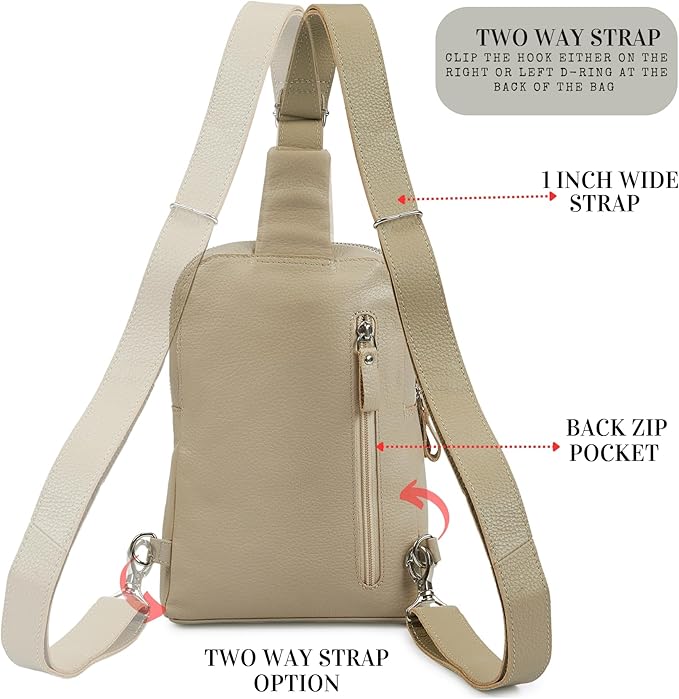 Leather Sling Bag for Women Genuine Crossbody Purse Small Trendy Cross Over Chest with Phone and Credit Card Slots (Beige Nappa)