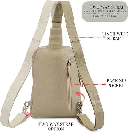 Leather Sling Bag for Women Genuine Crossbody Purse Small Trendy Cross Over Chest with Phone and Credit Card Slots (Beige Nappa)