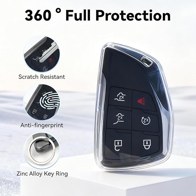 Clear TPU Key Fob Cover, Compatible with GMC Yukon Denali Sierra 2021-2026, Fit for Chevy Silverado Suburban Tahoe Buick etc, Transparent Soft Key Case (Grey, 2 Pcs)