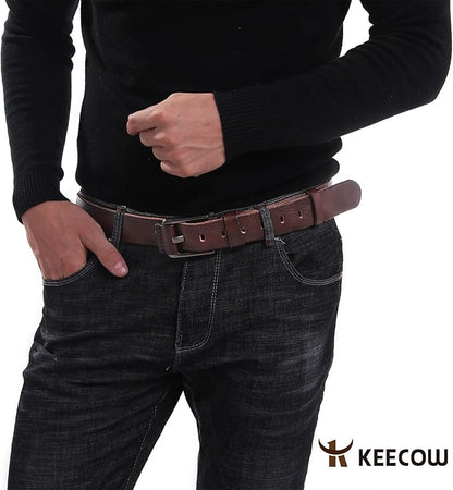 KEECOW Men's 100% Italian Cow Leather Belt Men With Anti-Scratch Buckle,Packed in a Box