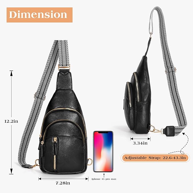 SUOSDEY Sling Bags for Women - Crossbody Leather Sling Backpack Chest Shoulder Bags for Casual Traveling Hiking Cycling