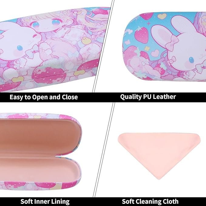 PERFECTSIGHT Hard Shell Eyeglasses Case, PU Leather Protective Glasses Case, Cute Eyeglass Case for Women Men Girls