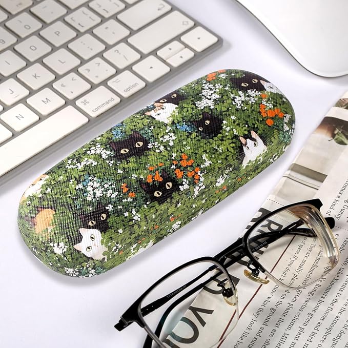 PERFECTSIGHT Hard Shell Eyeglasses Case, PU Leather Protective Glasses Case, Cute Eyeglass Case for Women Men Girls