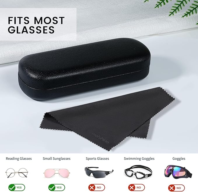 molshine Hard Shell PU Leather Glasses Case,Travel Portable Eyeglass Case for Men Women Girl Travel Study Work