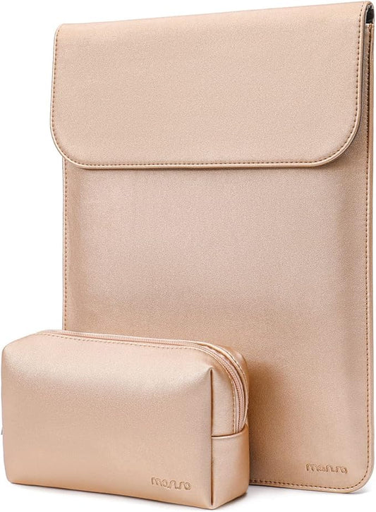 MOSISO Laptop Case 13.3 inch, 13-13.3 inch Laptop Sleeve Compatible with MacBook Neo 13 A18 Pro A3404 /Air 13/Pro 13/Pro 14 M5 M4 M3 M2 M1, Faux Suede Leather Case with Small Bag, Rose Gold