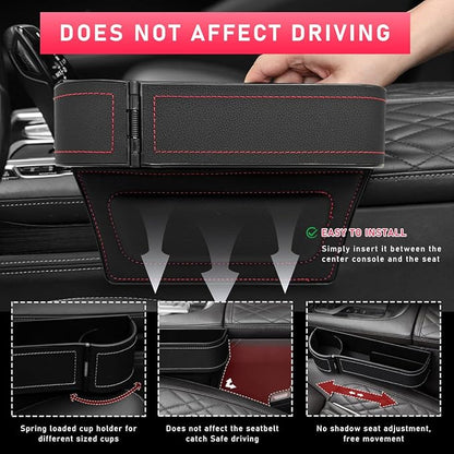 Car Seat Gap Filler with Cup Holder Expander, Automotive Front Seat Storage with Cup Holder, Console Seat Gap Filler Storage Box for Mug Bottle Keys, Car Accessories (Driver Side)