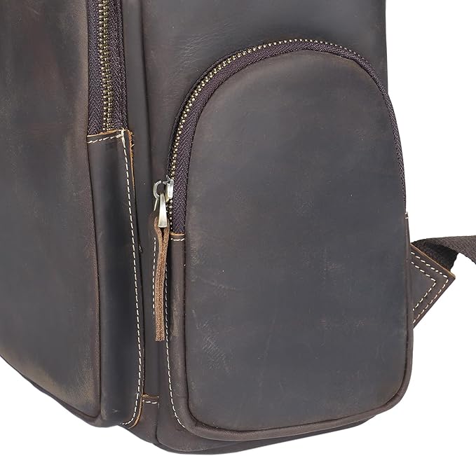 boshiho Genuine Leather Backpack for Men & Women, 13 Inch Laptop Backpack, Water-Resistant Business Travel Backpack, Premium Crazy Horse Leather Work Bag (Dark Brown)