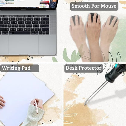 Large Desk Mat, Dual Side PU Leather Waterproof Mousepad Desk Pad, Desk Protector Writing Pads Desk Accessories for Office and Home (E-Watercolor Plants, 24''X14'')