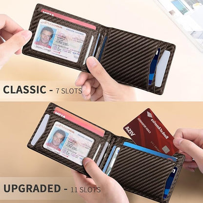 RUNBOX Slim Wallet for Men Genuine Leather RFID Blocking Bifold Minimalist Front Pocket Mens Wallet with Money Clip Thin Gift Box