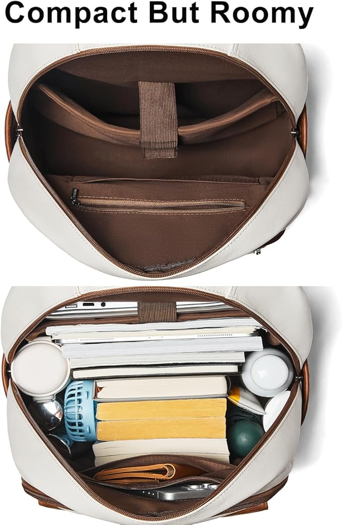 Leresas 37L Backpack Purse for Women Mens Teacher Bag Work Travel Back Pack Vegan Leather Laptop College Daypack Business Computer Book Bag Beige