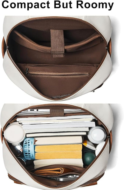 Leresas 37L Backpack Purse for Women Mens Teacher Bag Work Travel Back Pack Vegan Leather Laptop College Daypack Business Computer Book Bag Beige