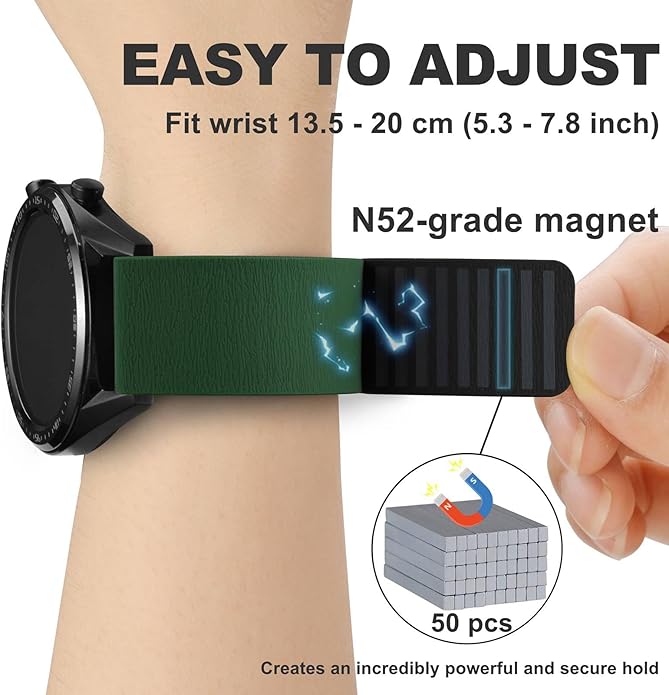 WOCCI Magnetic Watch Bands, Wood Grain Silicone, Quick Release, Compatible Watch Lug 20mm 22mm