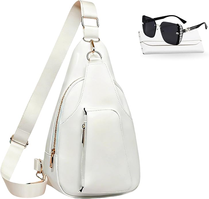 Sling Bag Set, PU Leather Sling Bag, Multi-Zipper Design for Travel, Outdoors, Valentine’s Day Gifts