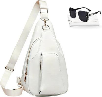 Sling Bag Set, PU Leather Sling Bag, Multi-Zipper Design for Travel, Outdoors, Valentine’s Day Gifts