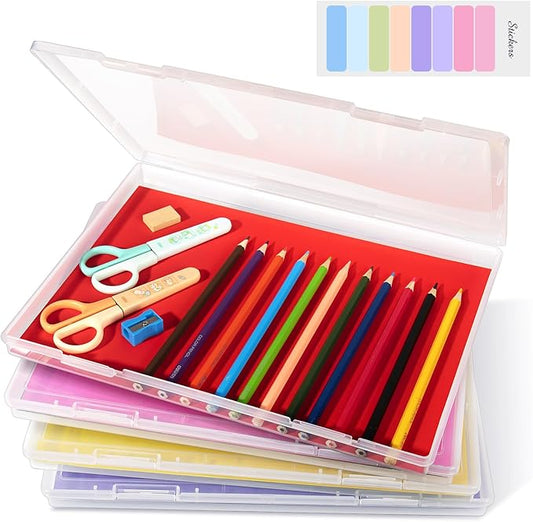 4 Pack Photo Storage Box, Scrapbook Paper Storage Fits 8.5" x 11.5" A4 Letter, Stackable Plastic Paper Storage with Snap for Protecting Scrapbooks, Photos, Game Card, Office Supplies, Files