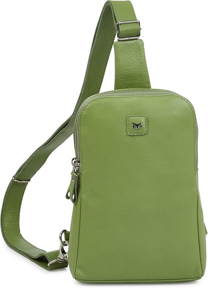 Leather Sling Bag for Women Genuine Crossbody Purse Small Trendy Cross Over Chest with Phone and Credit Card Slots (Sage Nappa)