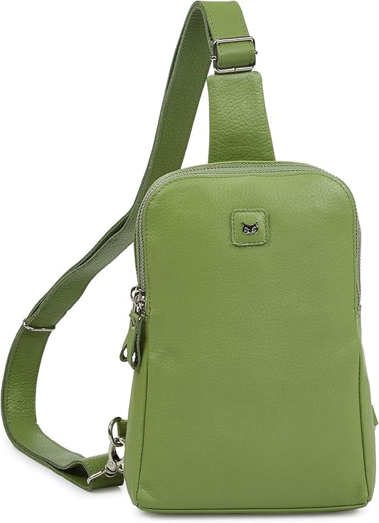 Leather Sling Bag for Women Genuine Crossbody Purse Small Trendy Cross Over Chest with Phone and Credit Card Slots (Sage Nappa)