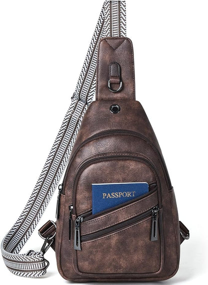 Leresas 7L Crossboydy Sling Bag for Women Vegan Leather Crossbody Purse Fanny Pack Chest Bag for Travel,Coffee