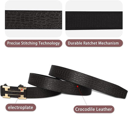 Aurolran Men&Womens Leather Dress Belt Business Automatic Buckle Belt Color-Black Silver Gold
