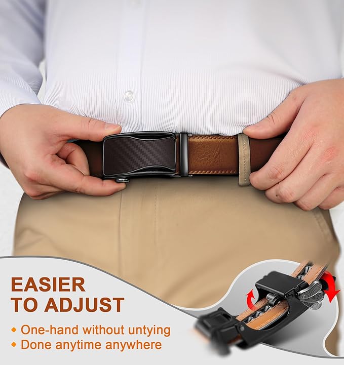 BULLIANT Mens Ratchet Belt,Leather Adjustable Slide Belt For Gift Mens Dress Casual 1 3/8",Size Adjustable