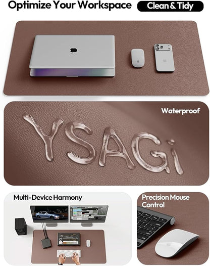 YSAGi Leather Desk Protector, Office Mat, Large Mouse Mat, Non-Slip PU Leather Blotter, Laptop Desk, Waterproof Writing Pad for Office and Home (Chocolate, 47" x 17")