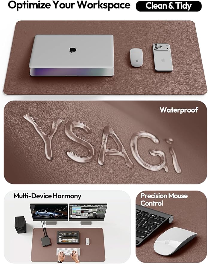 YSAGi Leather Desk Protector, Office Mat, Large Mouse Mat, Non-Slip PU Leather Blotter, Laptop Desk, Waterproof Writing Pad for Office and Home (Chocolate, 35.4" x 17")