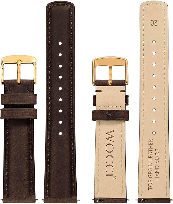 WOCCI Quick Release Watch Band, Distressed Genuine Leather, Stainless Steel Buckle, Strap Width 18mm 19mm 20mm 22mm 24mm